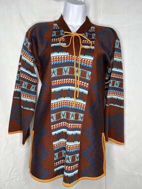 Catalina Jacquard Aztec Hippie Knit Tunic Sweater Small Wool Blend Vintage 1970s